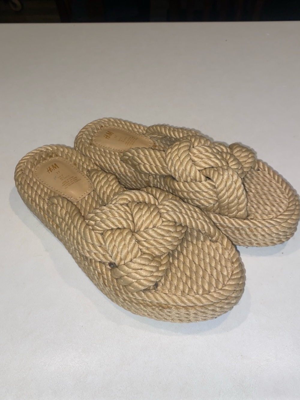 H&M ROPE KNOT NOMADIC MINIMALIST CASUAL PLATFORM CLASSIC BOHO CHIC NEUTRAL SZ 37